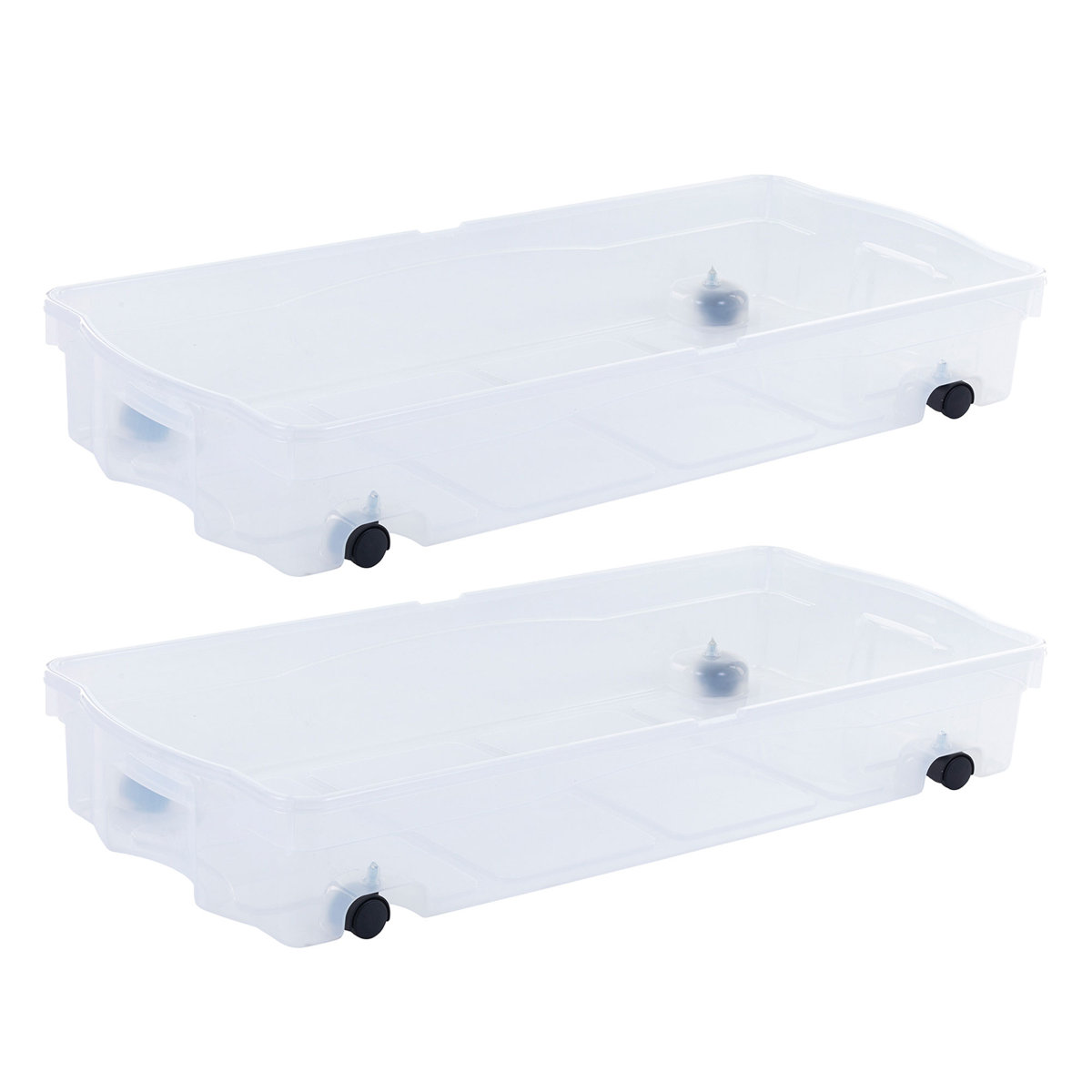 Under Bed Wheeled Storage Box, 2-Pack, Plastic Containers With Dual-Hinged Lids And Sturdy Wheels, Visible Organization For Tight Spaces